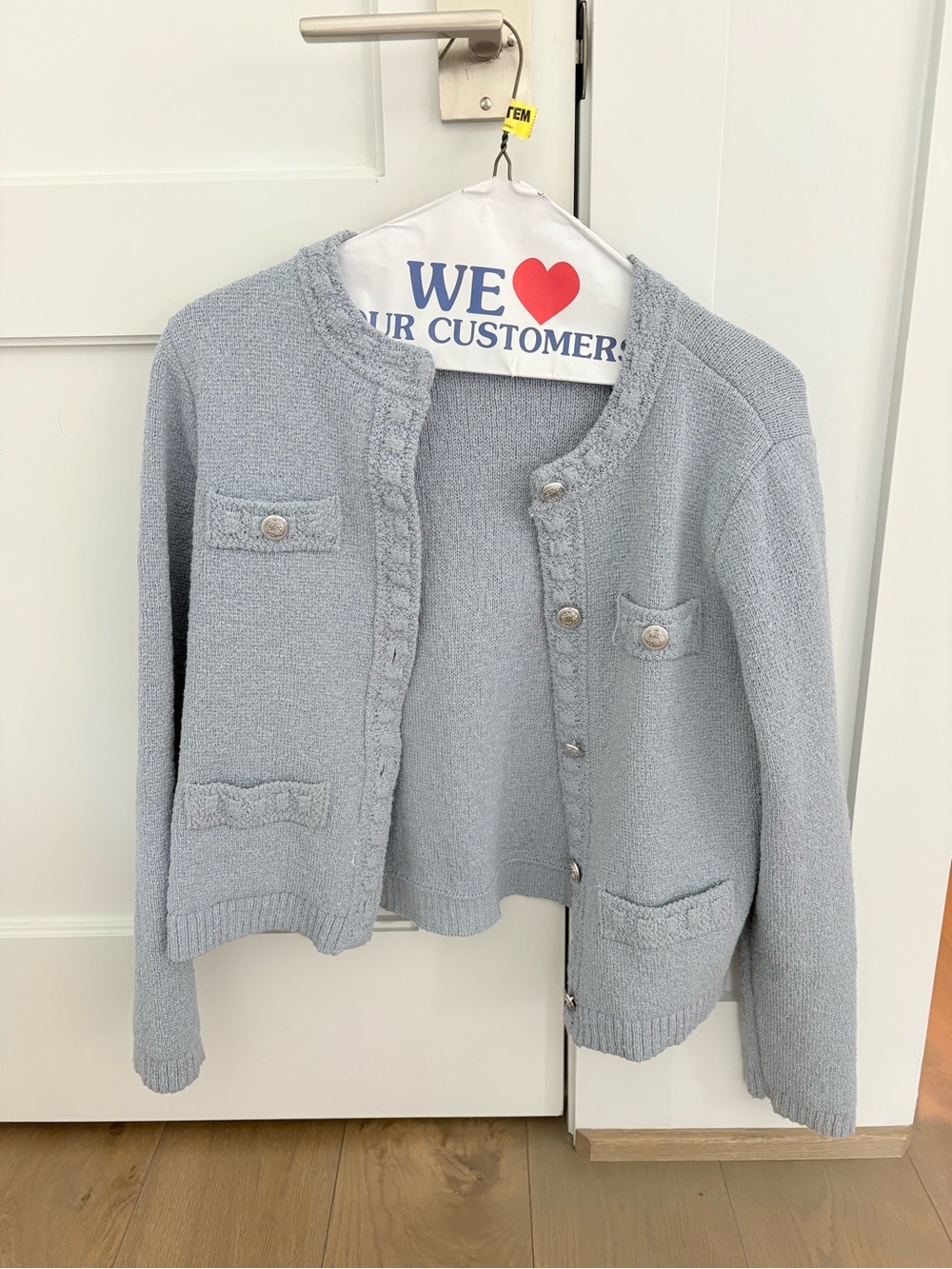 H&M Pale Blue Textured Collarless Cardigan